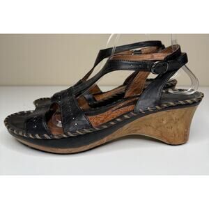 Ariat Tropez Wedge Sandal Womens 10B Black Studded Leather Buckle Strap Open Toe